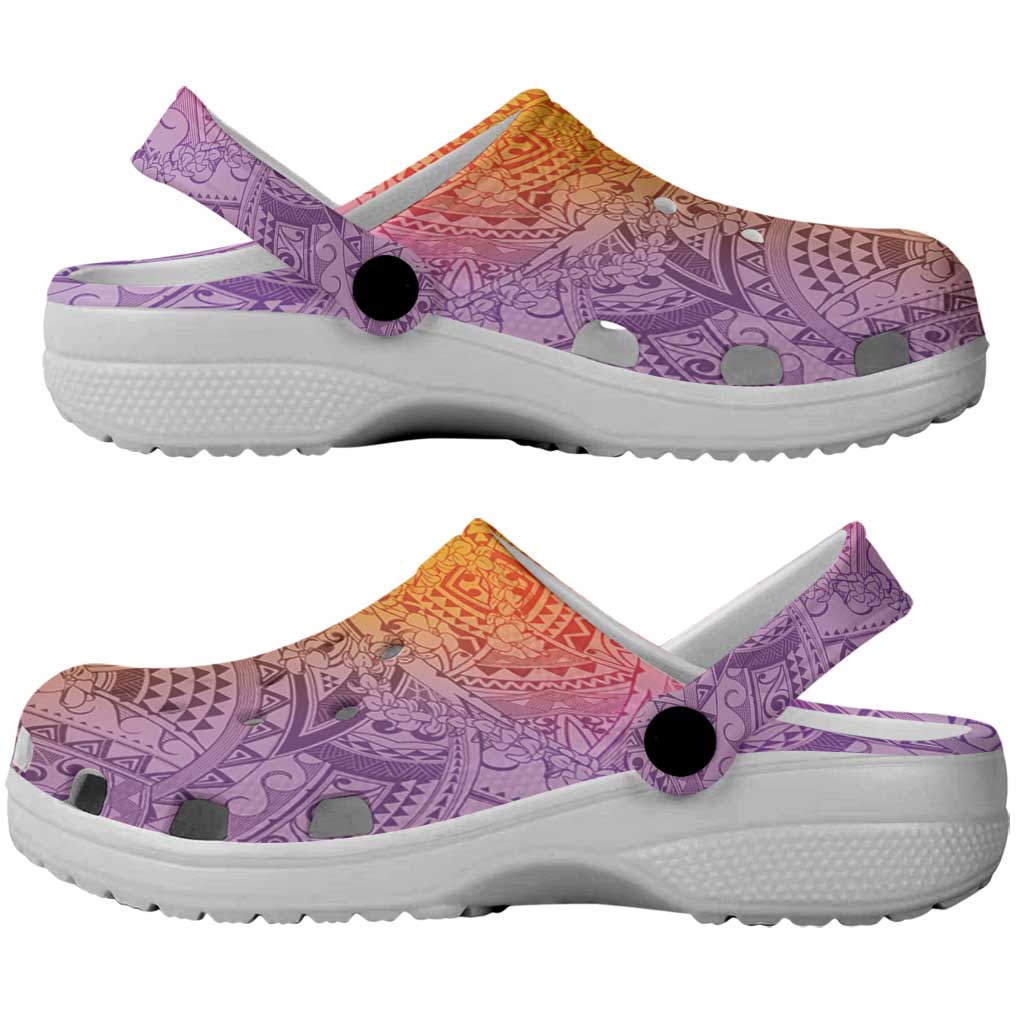 Hawaiian Turtles and Leis Clogs Shoes Tribal Kakau Pattern Magical Rainbow Sky LT03 - Polynesian Pride