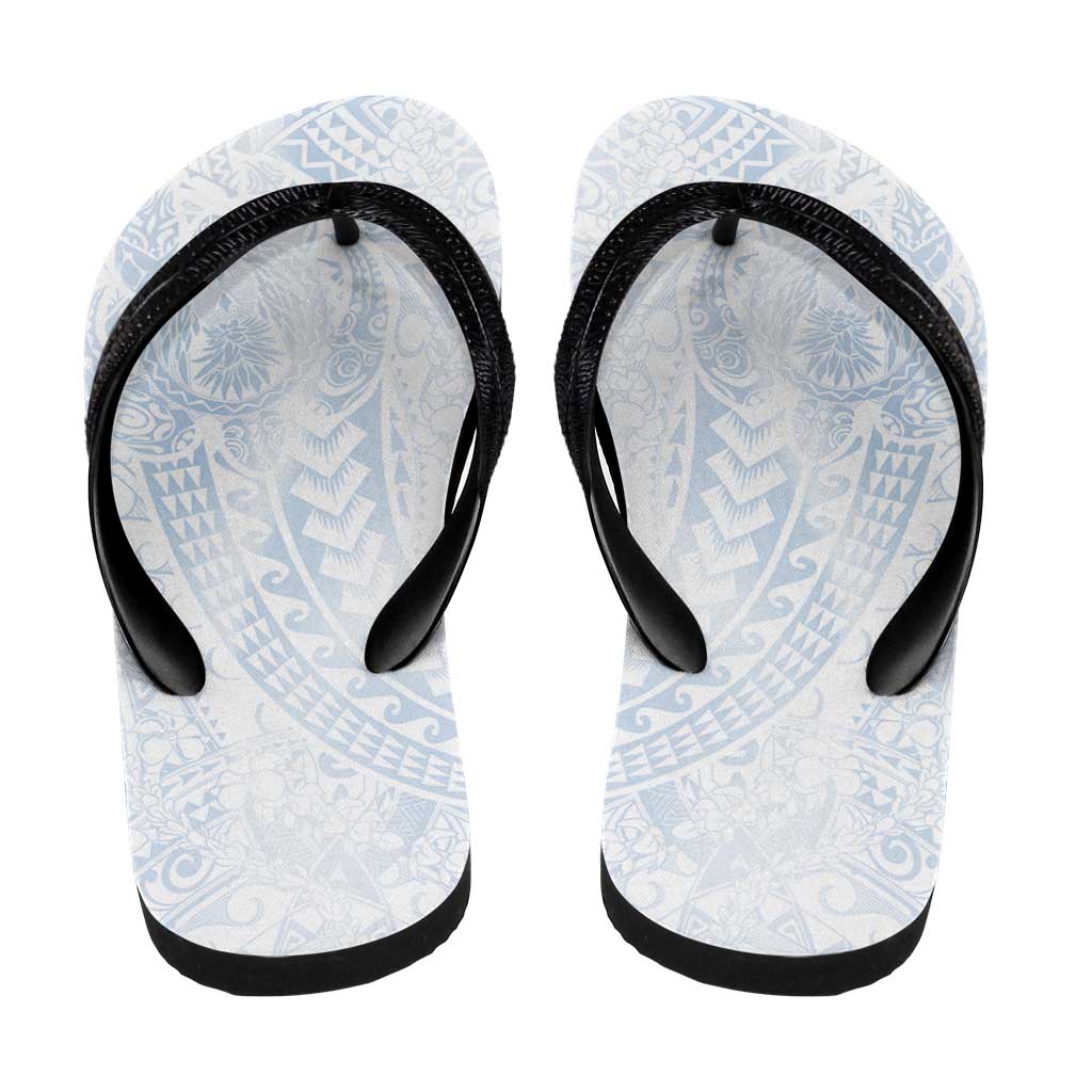 Hawaiian Turtles and Leis Flip Flops Tribal Kakau Pattern Airy White Blue Cloud Vibe LT03 - Polynesian Pride