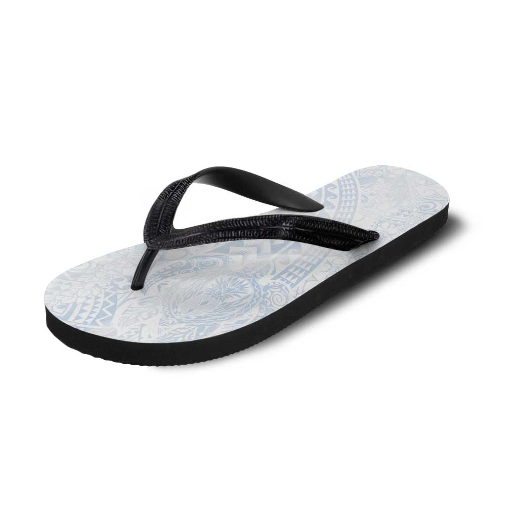 Hawaiian Turtles and Leis Flip Flops Tribal Kakau Pattern Airy White Blue Cloud Vibe LT03 - Polynesian Pride