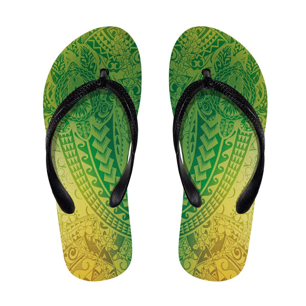 Hawaiian Turtles and Leis Flip Flops Tribal Kakau Pattern Fresh Summer Vibe LT03 Green - Polynesian Pride