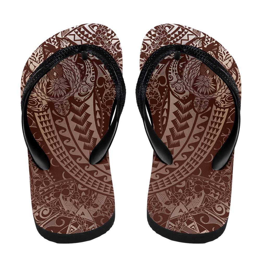 Hawaiian Turtles and Leis Flip Flops Tribal Kakau Pattern Mocha Mousse Color LT03 - Polynesian Pride