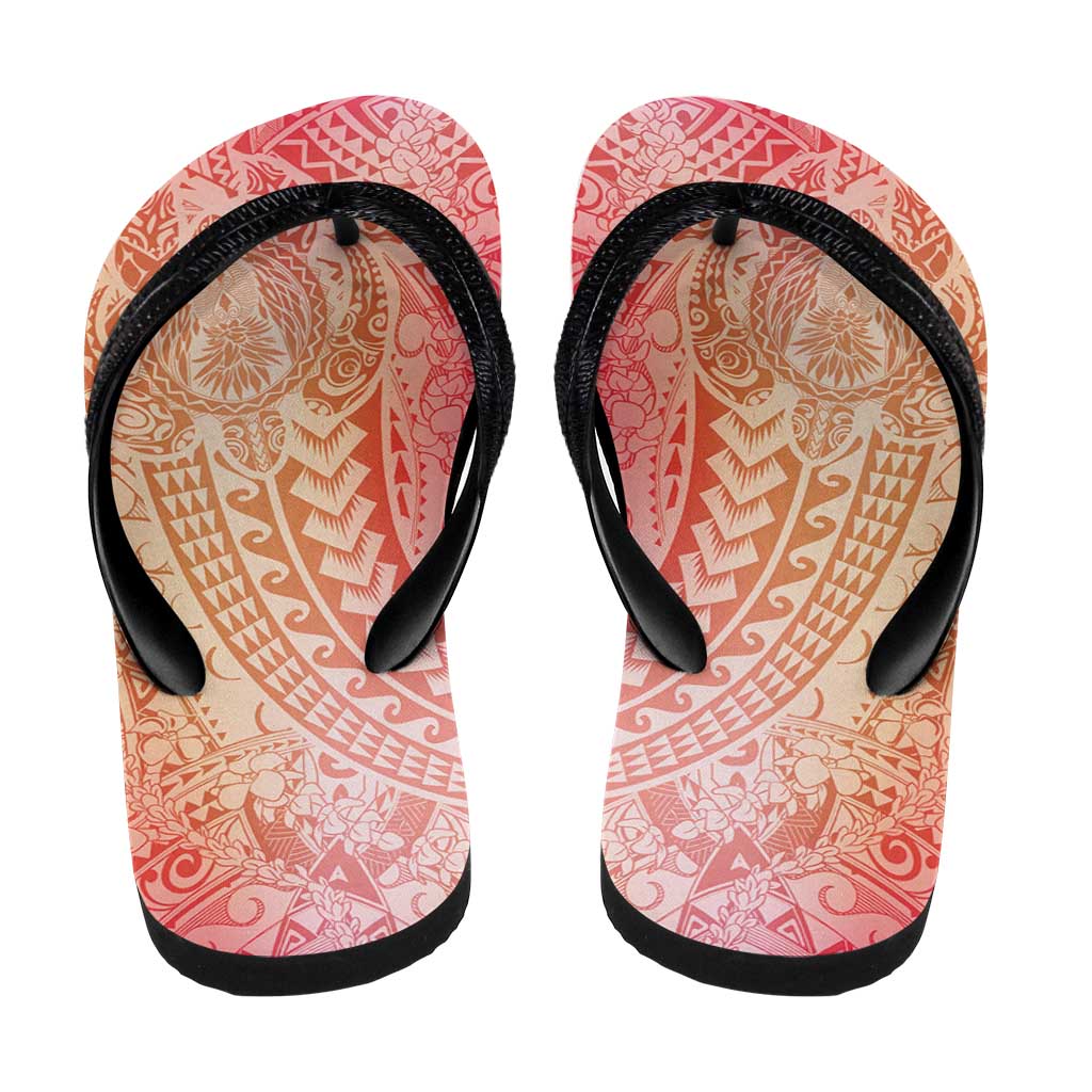 Hawaiian Turtles and Leis Flip Flops Tribal Kakau Pattern Peach Fuzz Color LT03 - Polynesian Pride