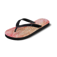 Hawaiian Turtles and Leis Flip Flops Tribal Kakau Pattern Peach Fuzz Color LT03 - Polynesian Pride