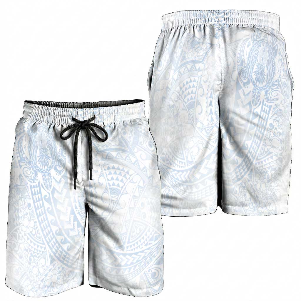 Hawaiian Turtles and Leis Shorts for Men Tribal Kakau Pattern Airy White Blue Cloud Vibe LT03 - Polynesian Pride