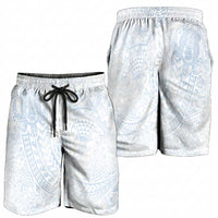 Hawaiian Turtles and Leis Shorts for Men Tribal Kakau Pattern Airy White Blue Cloud Vibe LT03 - Polynesian Pride
