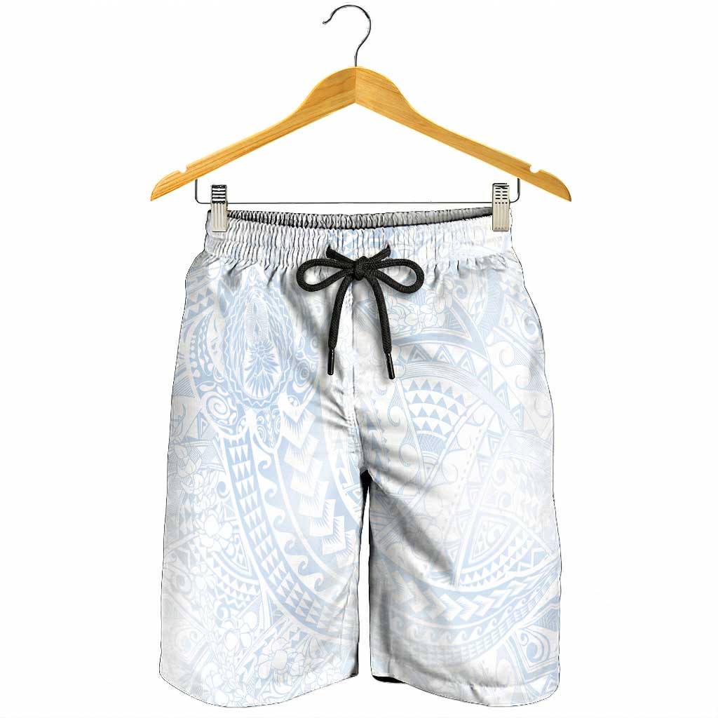 Hawaiian Turtles and Leis Shorts for Men Tribal Kakau Pattern Airy White Blue Cloud Vibe LT03 - Polynesian Pride