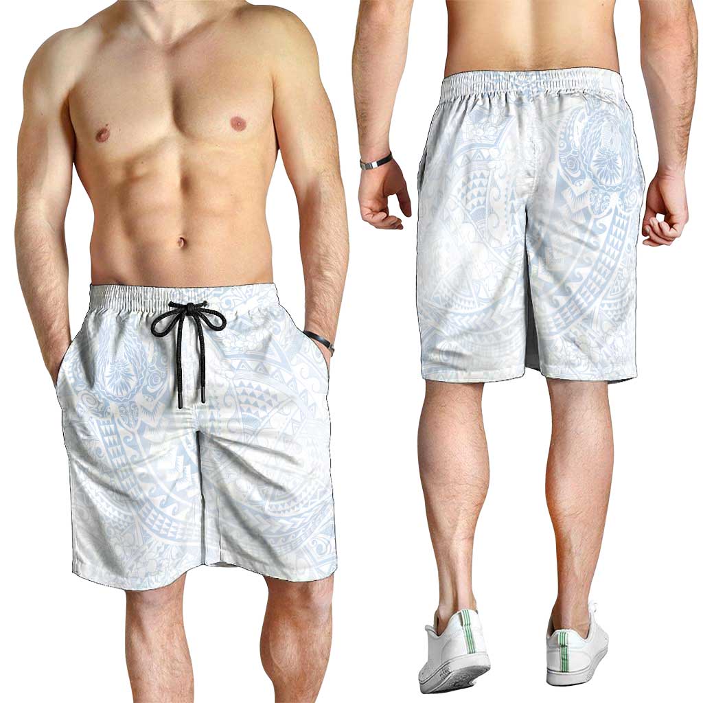 Hawaiian Turtles and Leis Shorts for Men Tribal Kakau Pattern Airy White Blue Cloud Vibe LT03 - Polynesian Pride