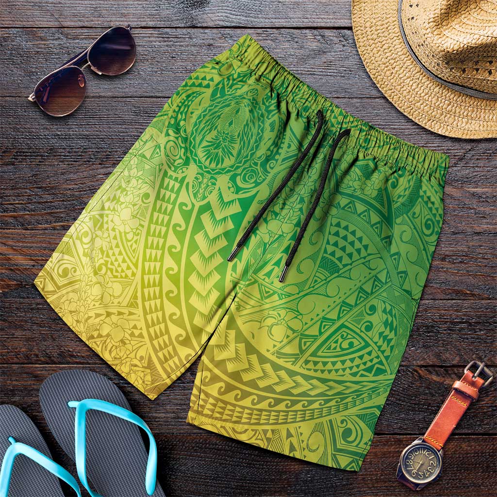 Hawaiian Turtles and Leis Shorts for Men Tribal Kakau Pattern Fresh Summer Vibe LT03 Green - Polynesian Pride