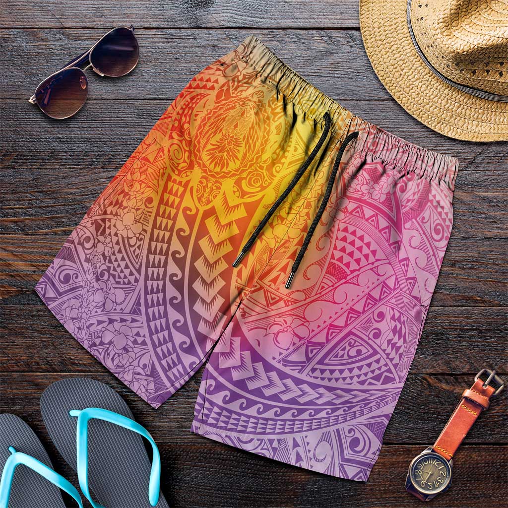Hawaiian Turtles and Leis Shorts for Men Tribal Kakau Pattern Magical Rainbow Sky LT03 Multicolor - Polynesian Pride