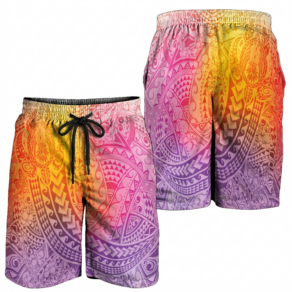 Hawaiian Turtles and Leis Shorts for Men Tribal Kakau Pattern Magical Rainbow Sky LT03 - Polynesian Pride