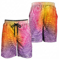 Hawaiian Turtles and Leis Shorts for Men Tribal Kakau Pattern Magical Rainbow Sky LT03 - Polynesian Pride