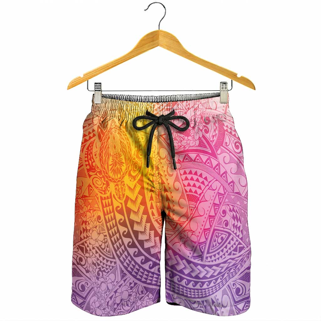 Hawaiian Turtles and Leis Shorts for Men Tribal Kakau Pattern Magical Rainbow Sky LT03 - Polynesian Pride