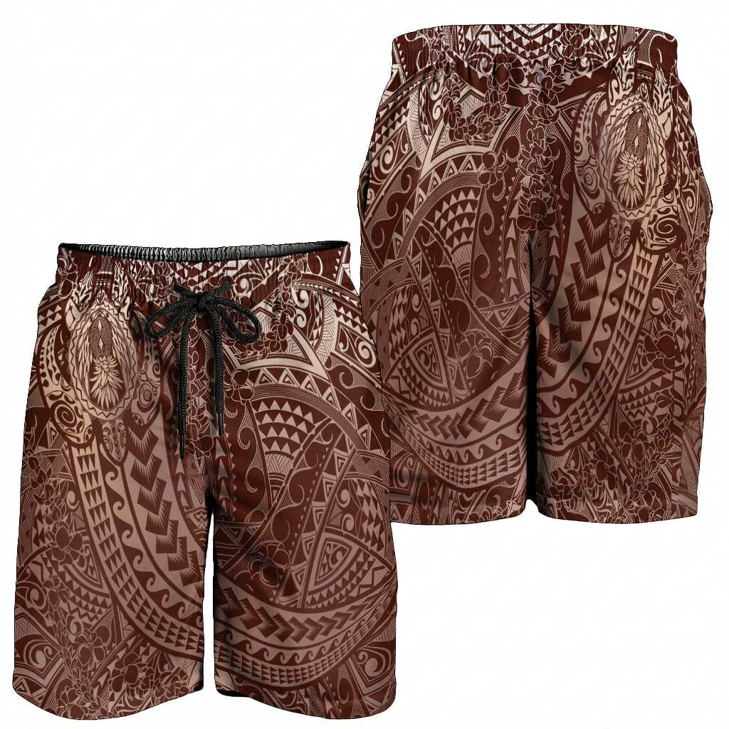 Hawaiian Turtles and Leis Shorts for Men Tribal Kakau Pattern Mocha Mousse Color LT03 - Polynesian Pride