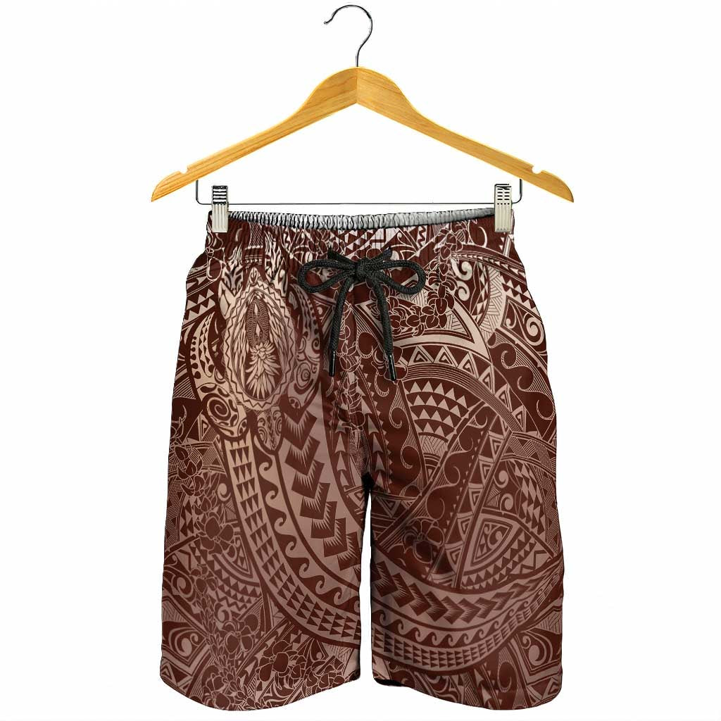 Hawaiian Turtles and Leis Shorts for Men Tribal Kakau Pattern Mocha Mousse Color LT03 - Polynesian Pride