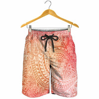 Hawaiian Turtles and Leis Shorts for Men Tribal Kakau Pattern Peach Fuzz Color LT03 - Polynesian Pride