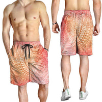 Hawaiian Turtles and Leis Shorts for Men Tribal Kakau Pattern Peach Fuzz Color LT03 - Polynesian Pride