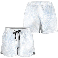 Hawaiian Turtles and Leis Shorts for Women Tribal Kakau Pattern Airy White Blue Cloud Vibe LT03 - Polynesian Pride