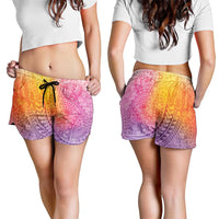 Hawaiian Turtles and Leis Shorts for Women Tribal Kakau Pattern Magical Rainbow Sky LT03 - Polynesian Pride