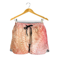 Hawaiian Turtles and Leis Shorts for Women Tribal Kakau Pattern Peach Fuzz Color LT03 - Polynesian Pride