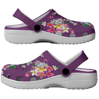 Hawaiian Turtles and Tropical Plants Clogs Shoes Purple Watercolor