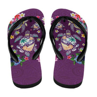 Hawaiian Turtles and Tropical Plants Flip Flops Purple Watercolor