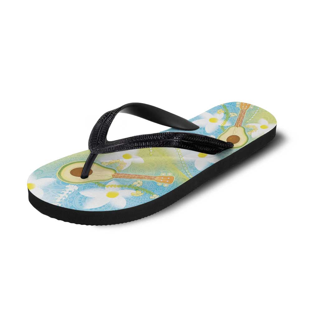 Hawaiian Ukulele Avocado Flip Flops Leis and Polynesian Pattern