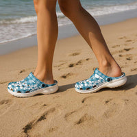 Hibiscus Pakala Ocean Depths Blue Clogs Shoes Tropical Floral Stylized - Polynesian Pride