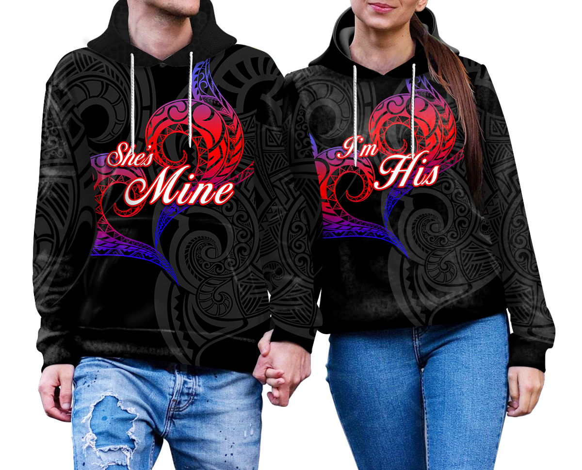 Valentine Day Guam Couple Hoodie Heart Tribal LT12 - Polynesian Pride