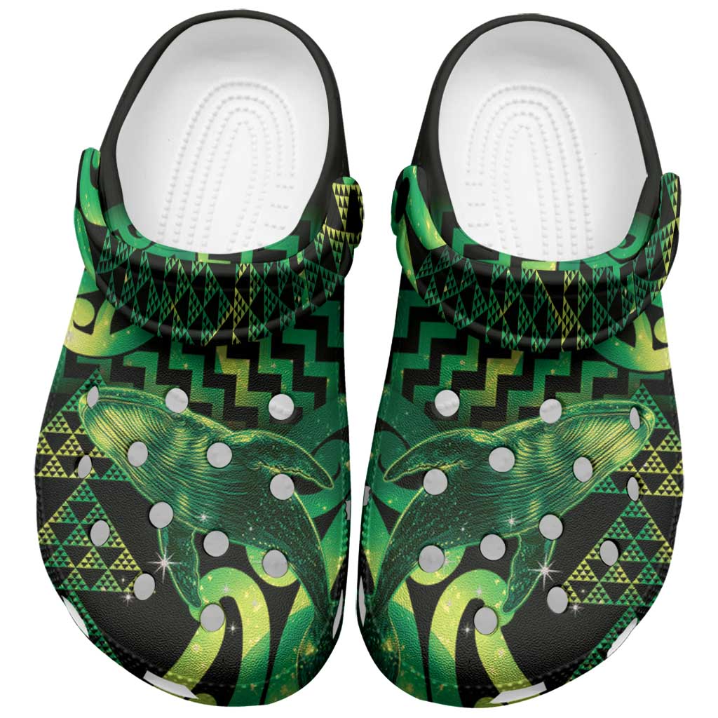 Humpback Whale Matariki New Zealand Clogs Shoes NZ Maori Paikea Poutama Luxury Green