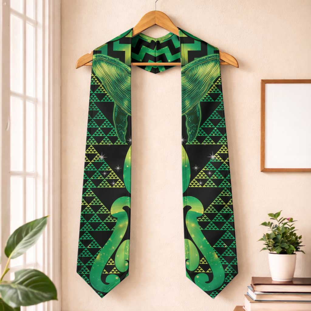 Humpback Whale Matariki New Zealand Graduation Stole NZ Maori Paikea Poutama Luxury Green