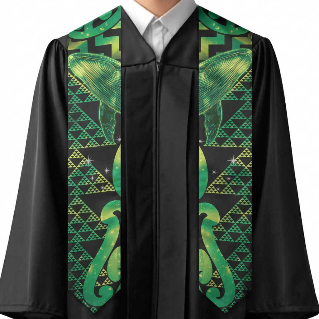 Humpback Whale Matariki New Zealand Graduation Stole NZ Maori Paikea Poutama Luxury Green