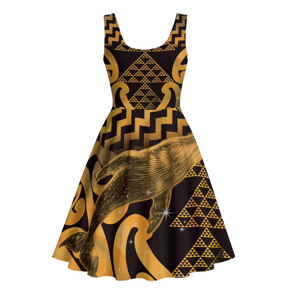 Humpback Whale Matariki New Zealand Midi Dress NZ Maori Paikea Poutama Luxury Gold