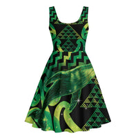 Humpback Whale Matariki New Zealand Midi Dress NZ Maori Paikea Poutama Luxury Green