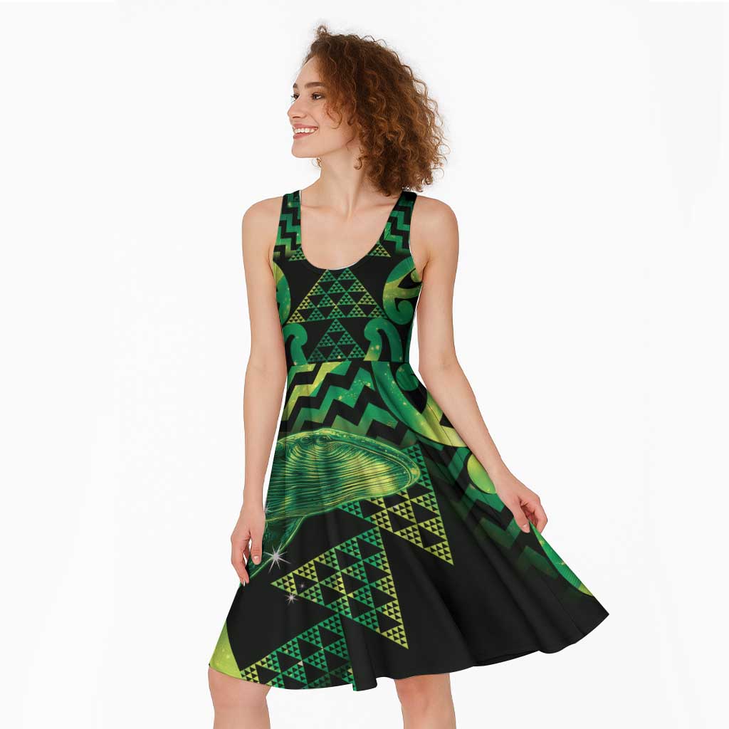 Humpback Whale Matariki New Zealand Midi Dress NZ Maori Paikea Poutama Luxury Green