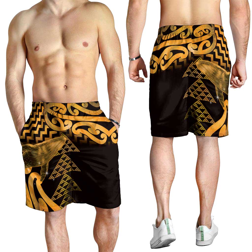 Humpback Whale Matariki New Zealand Shorts for Men NZ Maori Paikea Poutama Luxury Gold