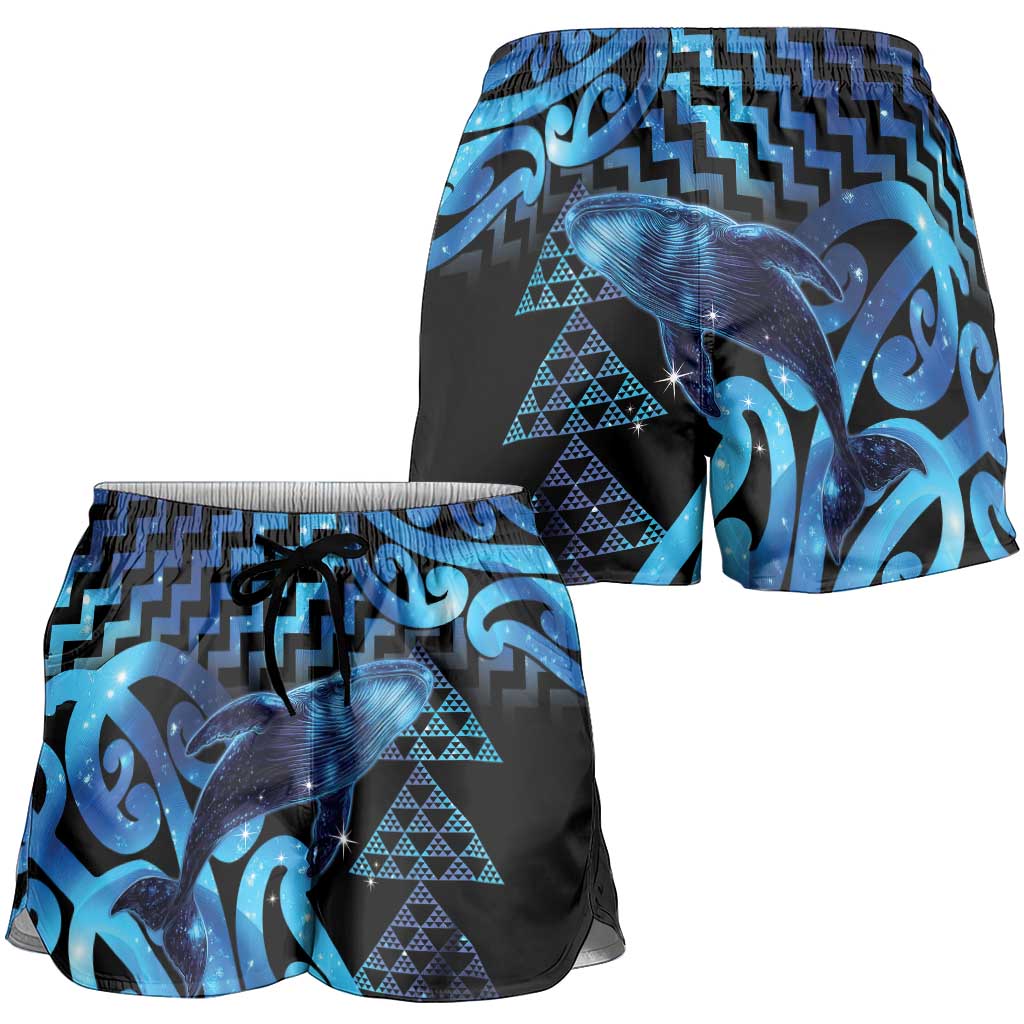Humpback Whale Matariki New Zealand Shorts for Women NZ Maori Paikea Poutama Luxury Blue