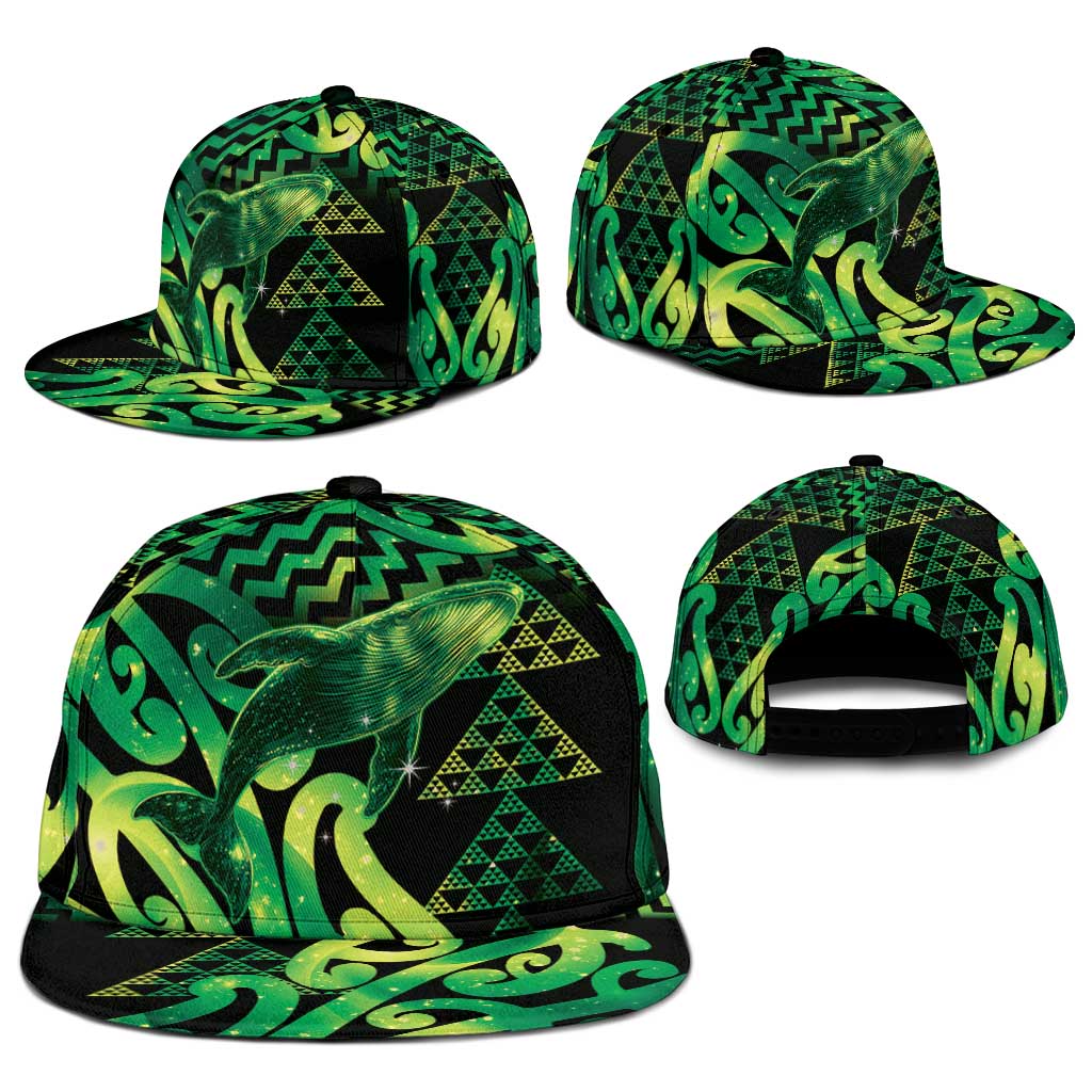 Humpback Whale Matariki New Zealand Snapback Cap NZ Maori Paikea Poutama Luxury Green LT14 - Polynesian Pride