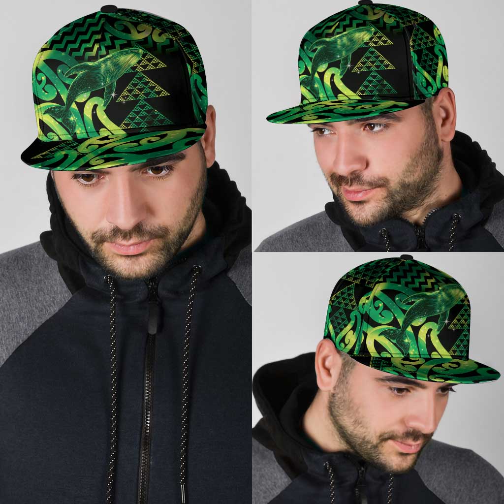 Humpback Whale Matariki New Zealand Snapback Cap NZ Maori Paikea Poutama Luxury Green LT14 - Polynesian Pride