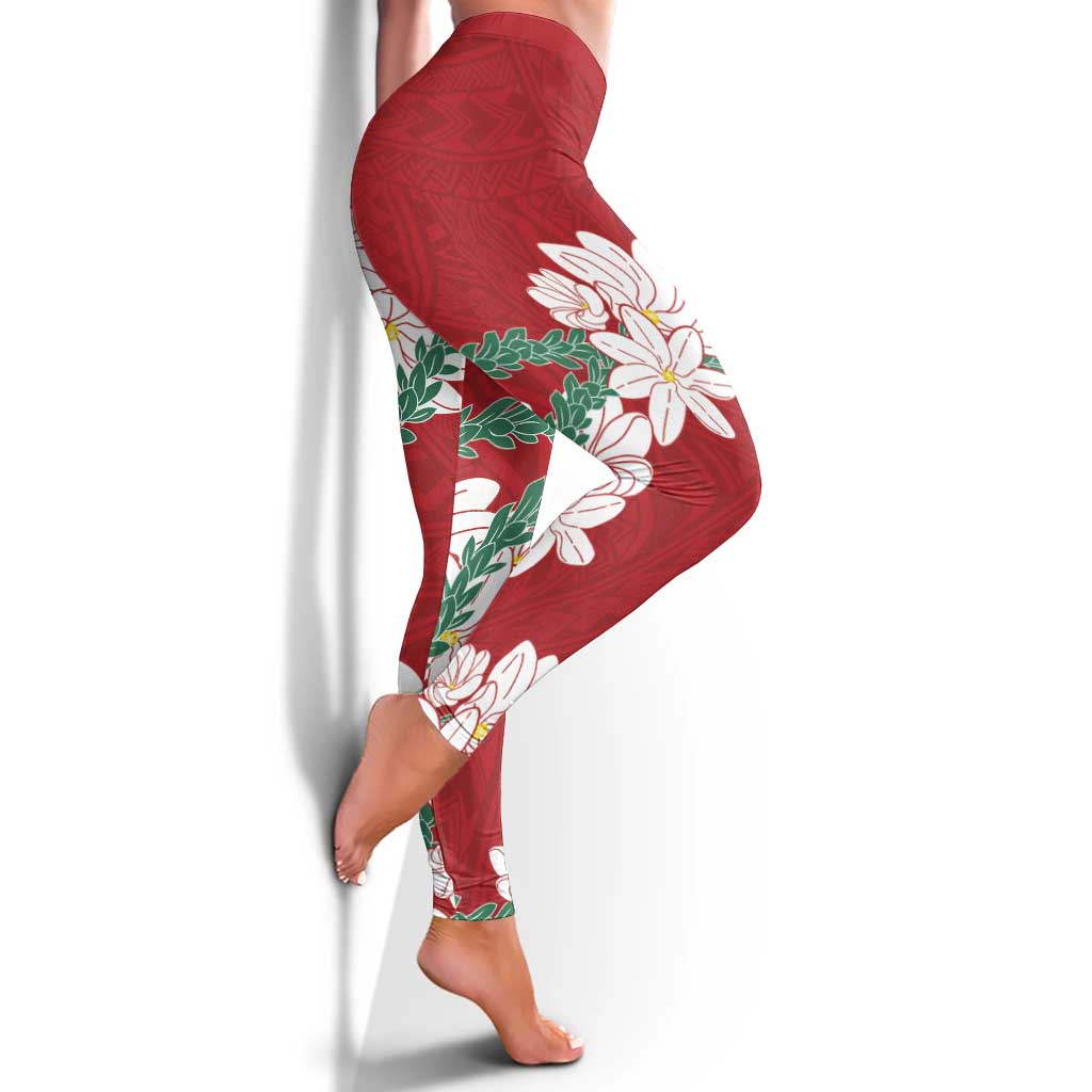 Ia Orana Tahiti Tiare Leggings Crimson Lei - Polynesian Pride