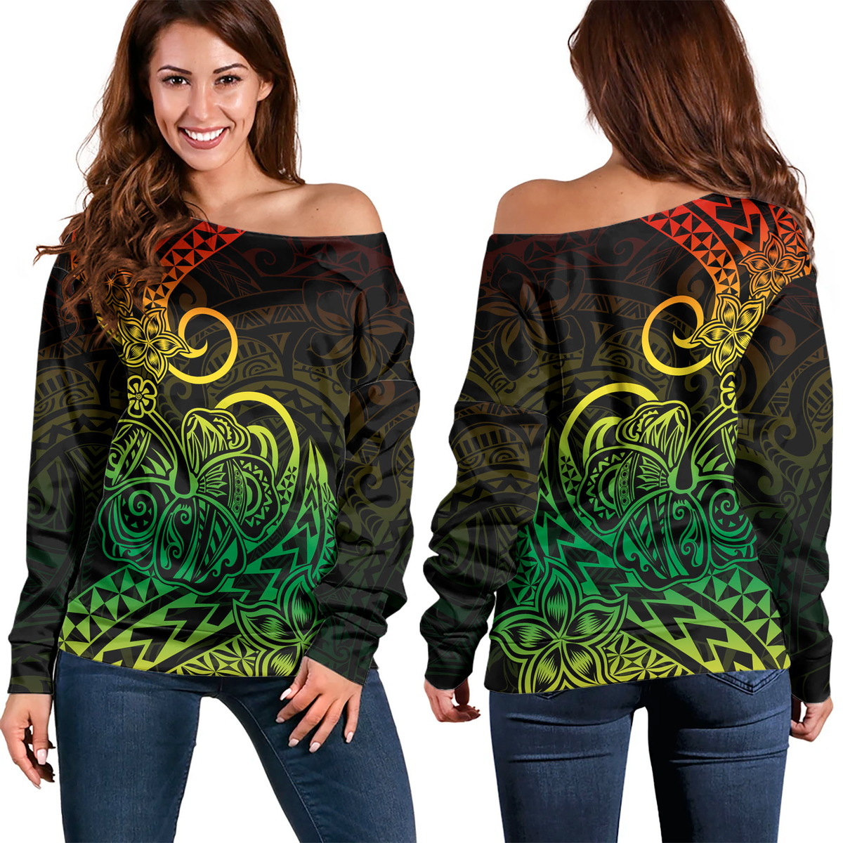Polynesian Tribal Tattoo Off Shoulder Sweater Reggae LT9