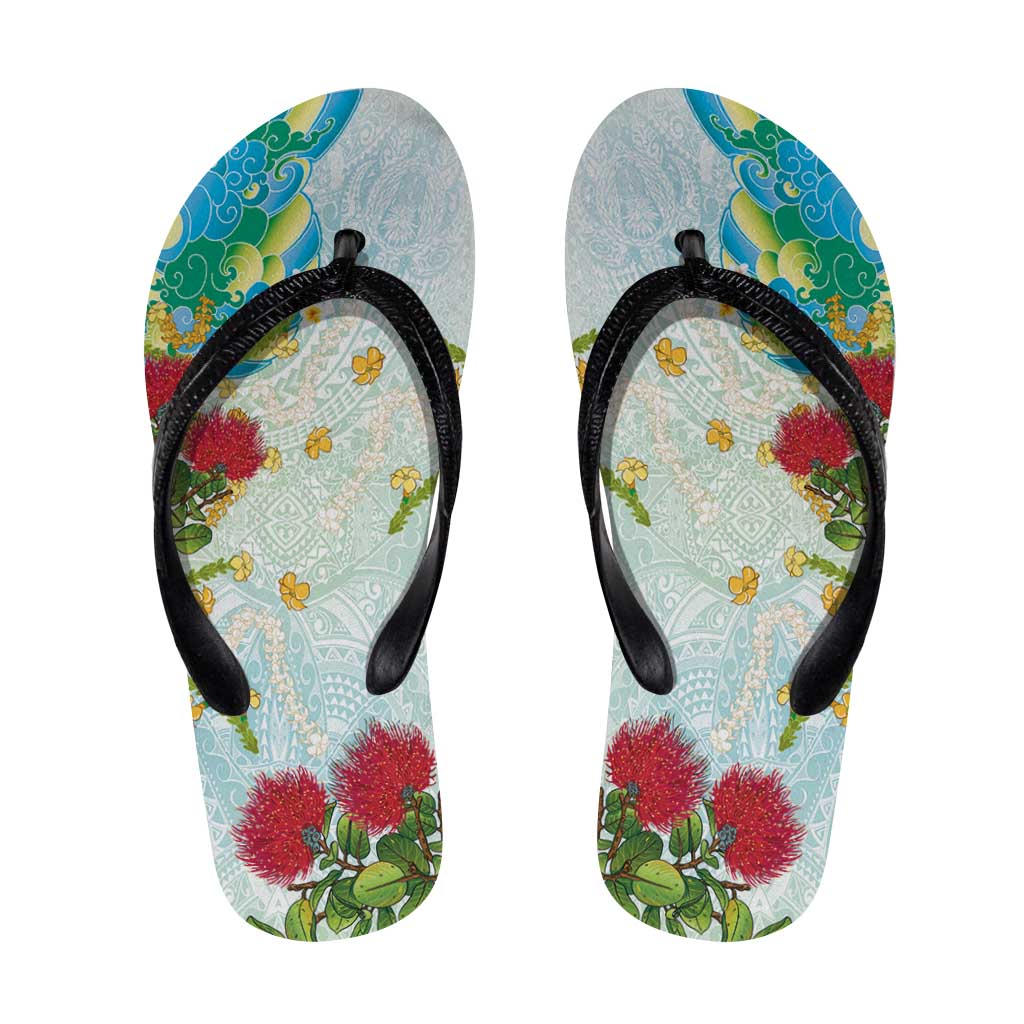 Japanese and Hawaiian Culture Fusion Flip Flops Irezumi with Turtles and Lei Kakau Pattern Fresh Vibe LT03 Multicolor - Polynesian Pride