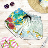 Japanese and Hawaiian Culture Fusion Shorts for Women Irezumi with Turtles and Lei Kakau Pattern Fresh Vibe LT03 Multicolor - Polynesian Pride