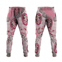 Japanese Daruma Doll Palaka Jogger Pants Cherry Blossoms With Shell Lei LT14 Pink - Polynesian Pride