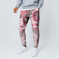 Japanese Daruma Doll Palaka Jogger Pants Cherry Blossoms With Shell Lei LT14 - Polynesian Pride