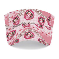Japanese Daruma Doll Palaka Sun Visor Cap Cherry Blossoms With Shell Lei LT14 - Polynesian Pride