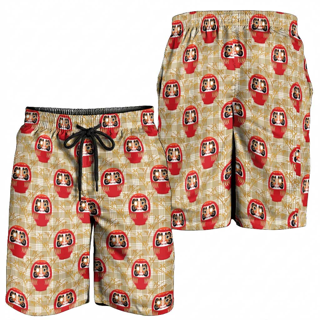 Japanese Daruma Doll Shorts for Men Palaka With Seamless Bamboo Pattern LT14 - Polynesian Pride