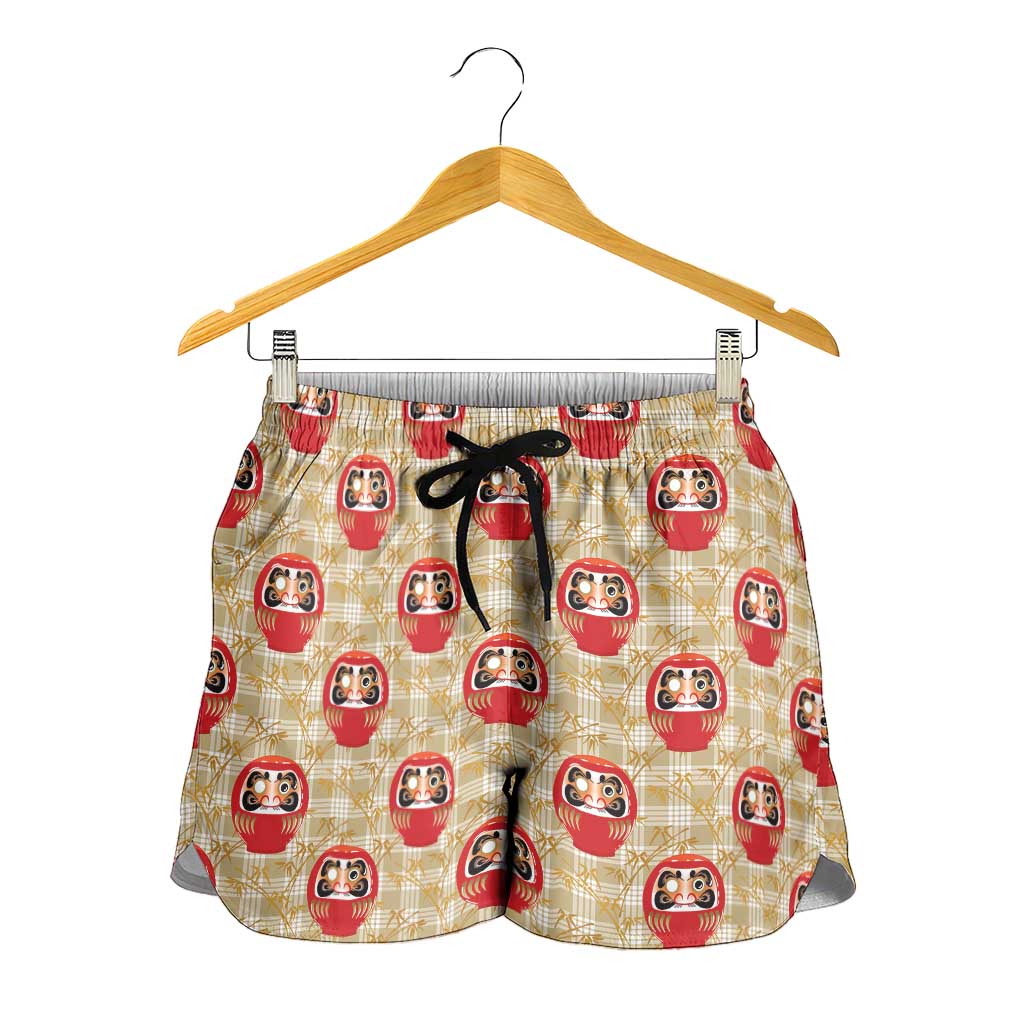 Japanese Daruma Doll Shorts for Women Palaka With Seamless Bamboo Pattern LT14 - Polynesian Pride