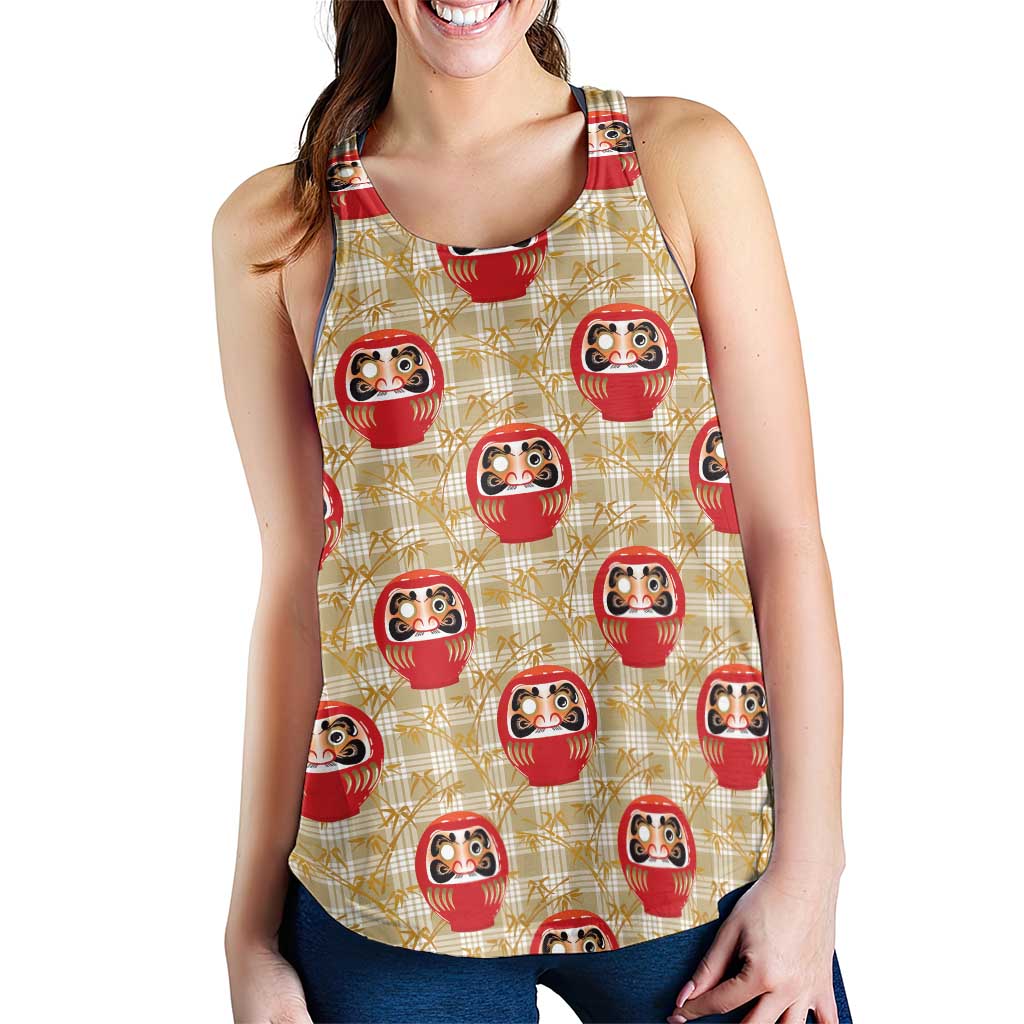 Japanese Daruma Doll Women Racerback Tank Palaka With Seamless Bamboo Pattern LT14 - Polynesian Pride