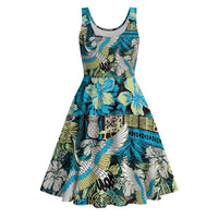 Japanese Hawaiian Crane Midi Dress Blue Tapa Patchwork Pattern LT9 Blue - Polynesian Pride
