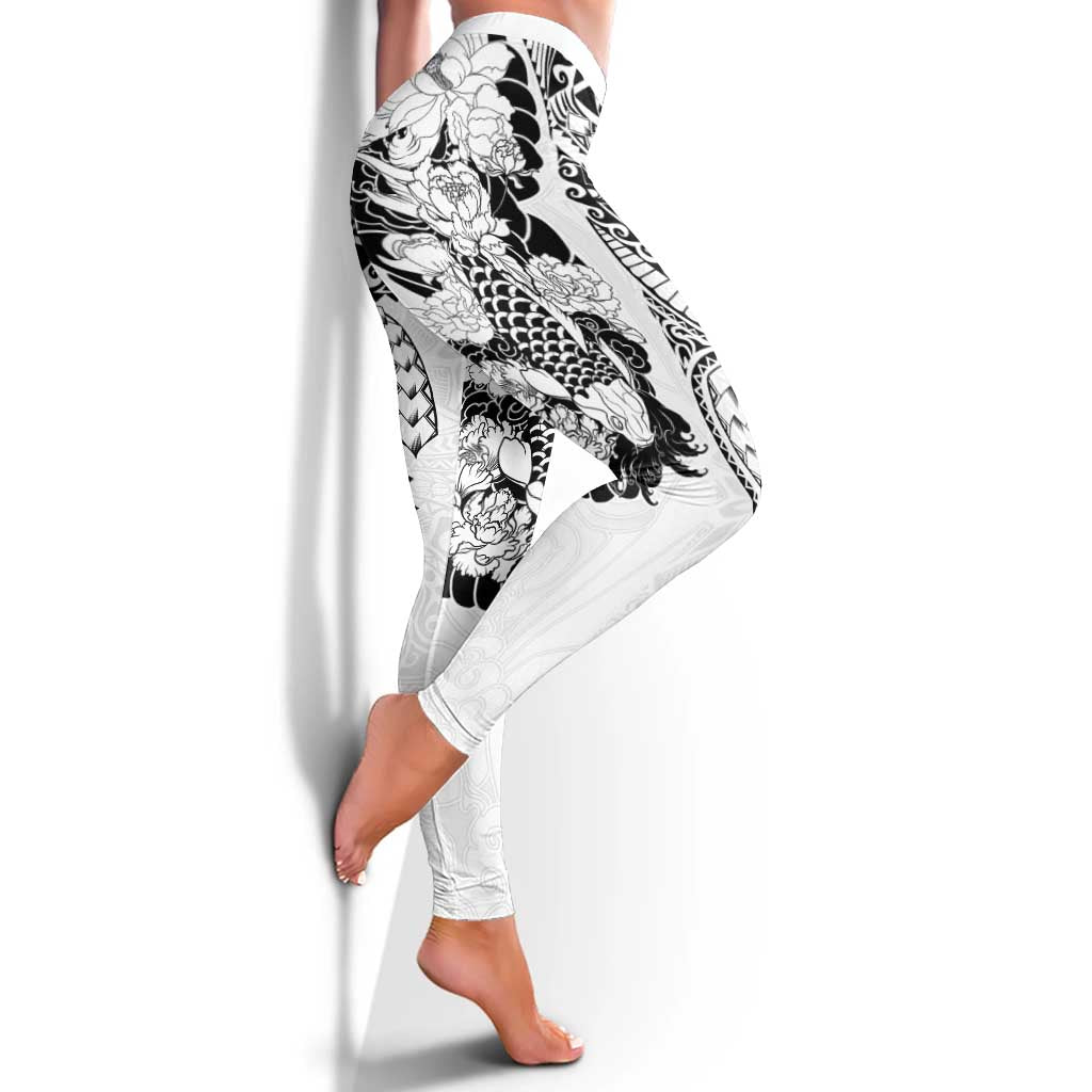 Japanese Irezumi and Hawaiian Polynesian Art Tattoo Leggings White Color - Polynesian Pride